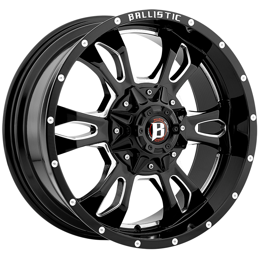 BALLISTIC 957-MACE 20X9 10X139.7/150 OFFSET +12 GLOSS BLACK w/ MILLED WINDOWS - Tires and Engine Performance