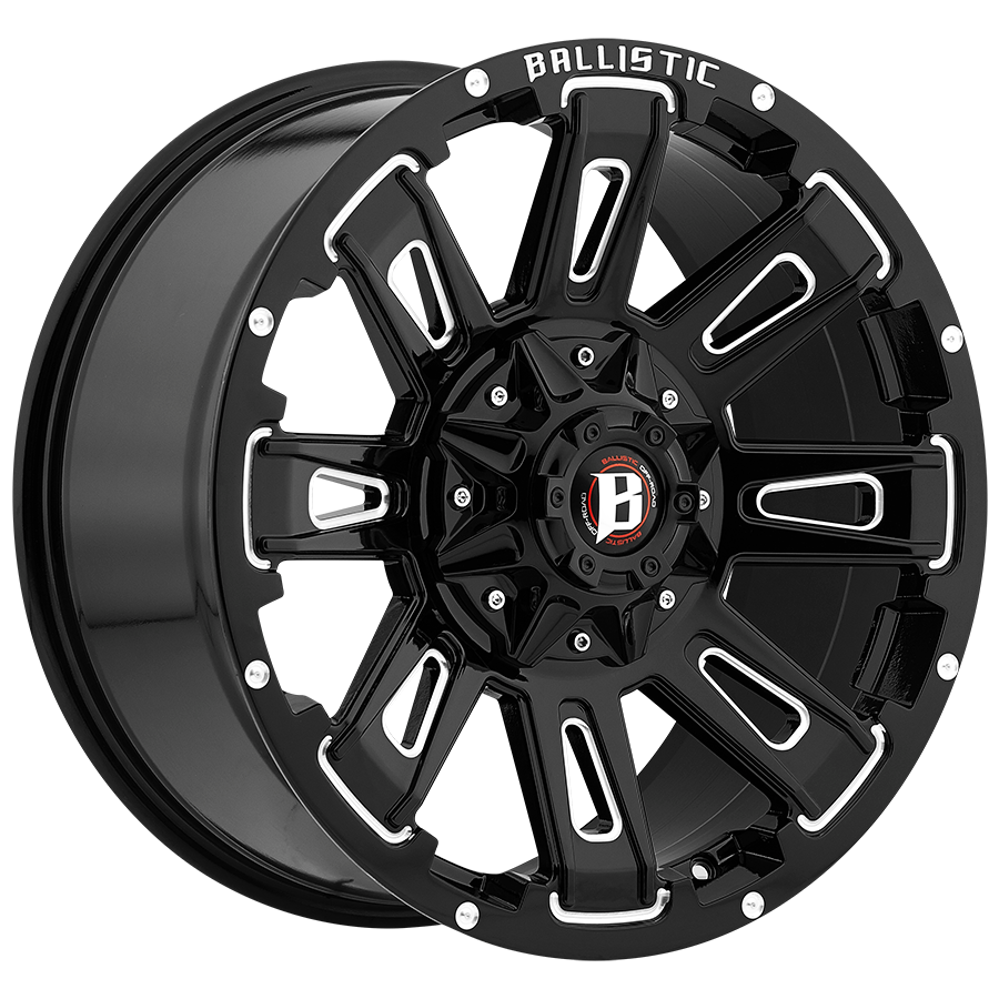 BALLISTIC 958-RAVAGE 20X9 16X170/180 OFFSET -12 GLOSS BLACK w/ MILLED WINDOWS - Tires and Engine Performance
