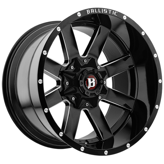 Ballistic 959 Rage 22x12 -44 6x135/139.7 (6x5.5) Gloss Black and Milled - Tires and Engine Performance