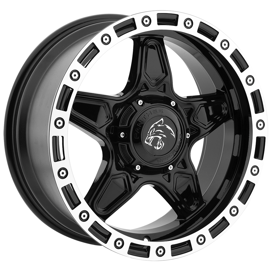 PANTHER 576 OFFROAD 20X9 10X127/139.7 OFFSET -12 GLOSS BLACK with MACHINED LIP - Tires and Engine Performance