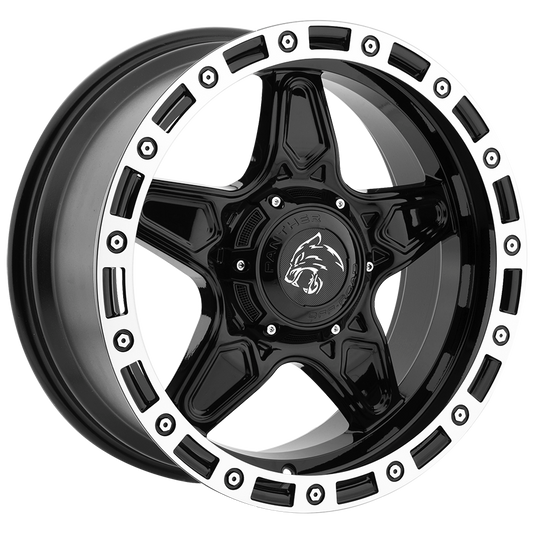 PANTHER 576 OFFROAD 20X9 10X135/139.7 OFFSET -12 GLOSS BLACK with MACHINED LIP - Tires and Engine Performance