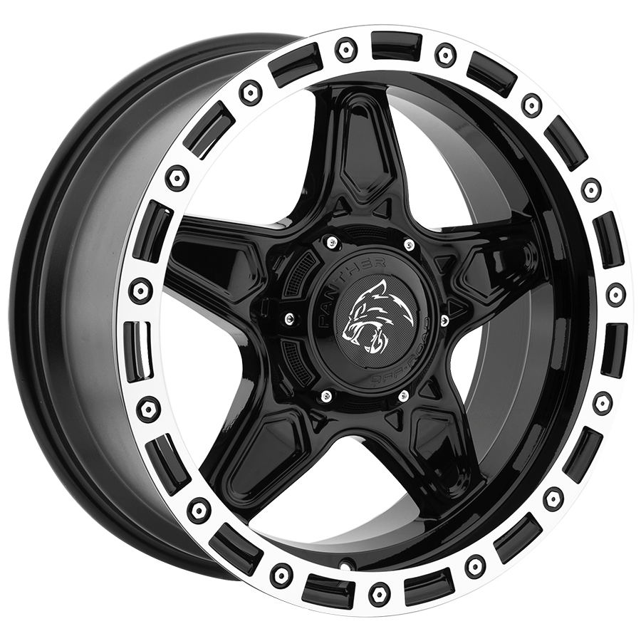 PANTHER 576 OFFROAD 20X9 12X120/139.7 OFFSET -12 GLOSS BLACK with MACHINED LIP - Tires and Engine Performance