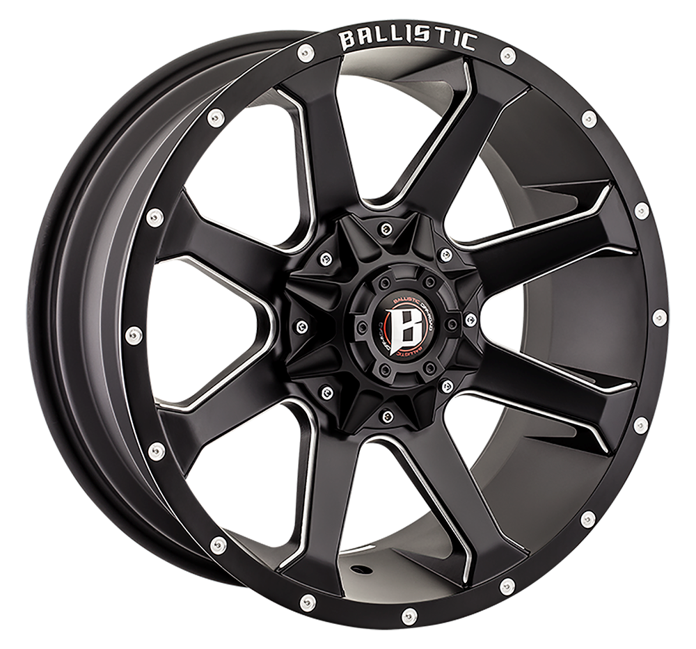 BALLISTIC 971-HAWK 20X9 12X135/139.7 OFFSET -12 FLAT BLACK w/MILLED WINDOWS - Tires and Engine Performance