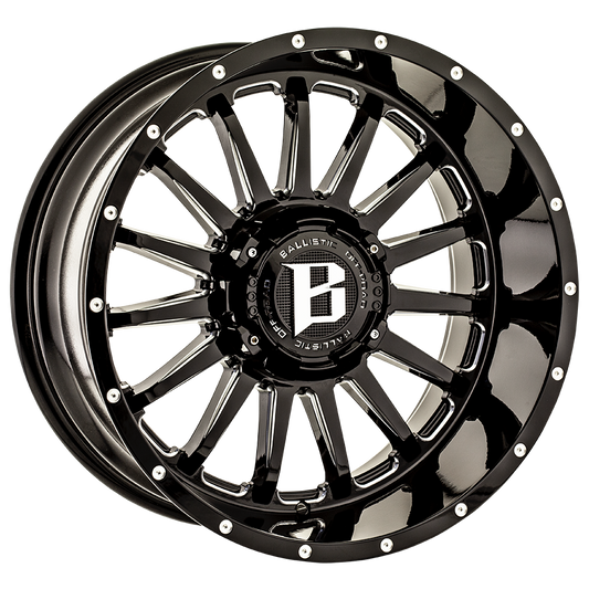 BALLISTIC 964-MACHETE 20X10 12X135/139.7 OFFSET -24 GLOSS BLACK MILLED WINDOWS - Tires and Engine Performance