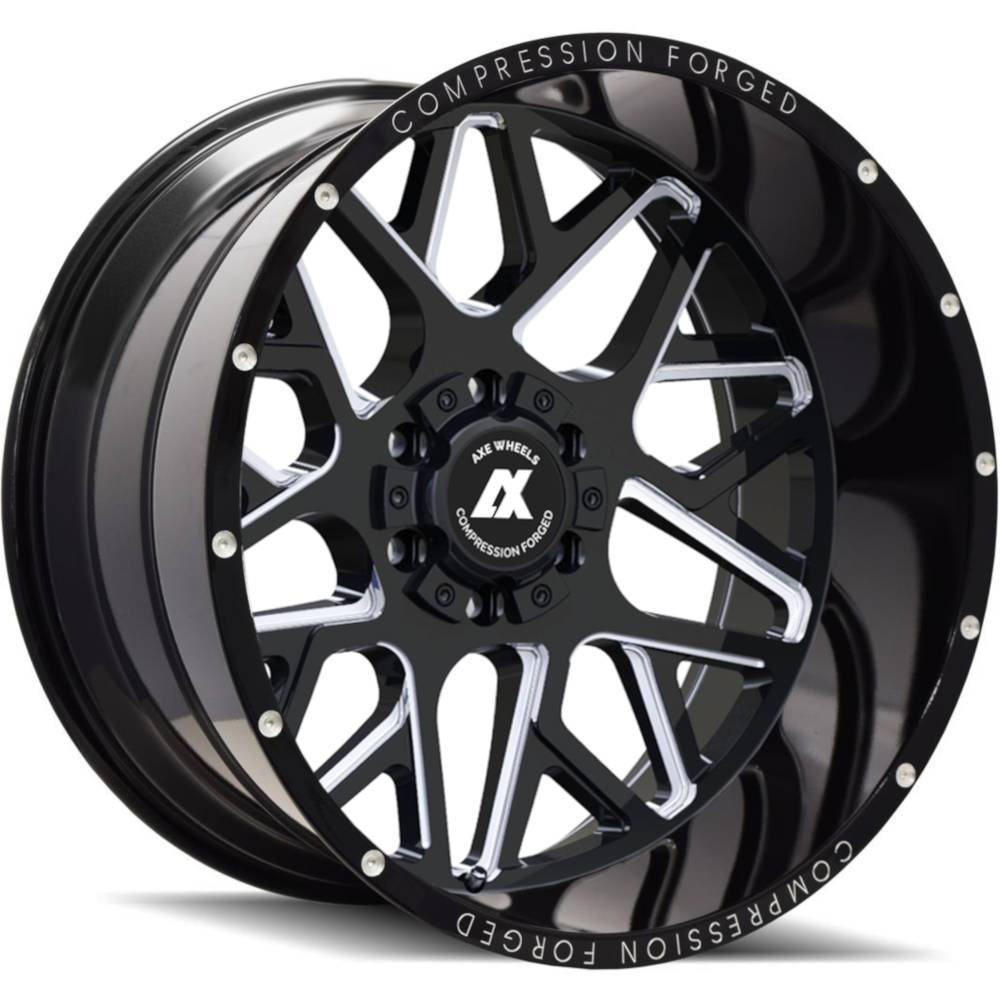 AXE Compression Forged Off-Road AX5.0 22x12 -44 8x180 Gloss Black Milled - Tires and Engine Performance