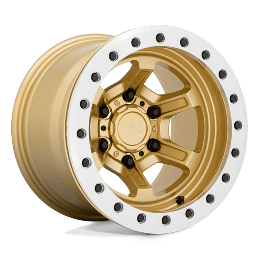Black Rhino OFFSHOOT BEADLOCK 15X10 -38 6X139.7 GLOSS GOLD WITH MACHINED RING