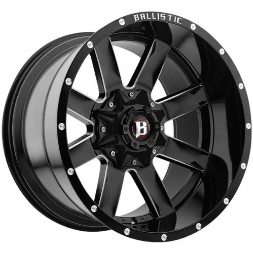 Ballistic 959 Rage 22x12 -44 5x127 (5x5)/139.7 (5x5.5) Gloss Black Milled - Tires and Engine Performance