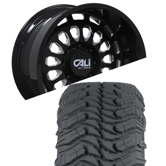 CALI OFF-ROAD PARADOX 9113 24X14 6x139.7 -76MM 106MM GLOSS BLACK/MILLED SPOKES - ATTURO TRAIL BLADE MTS 35x13.50R24LT - Tires and Engine Performance