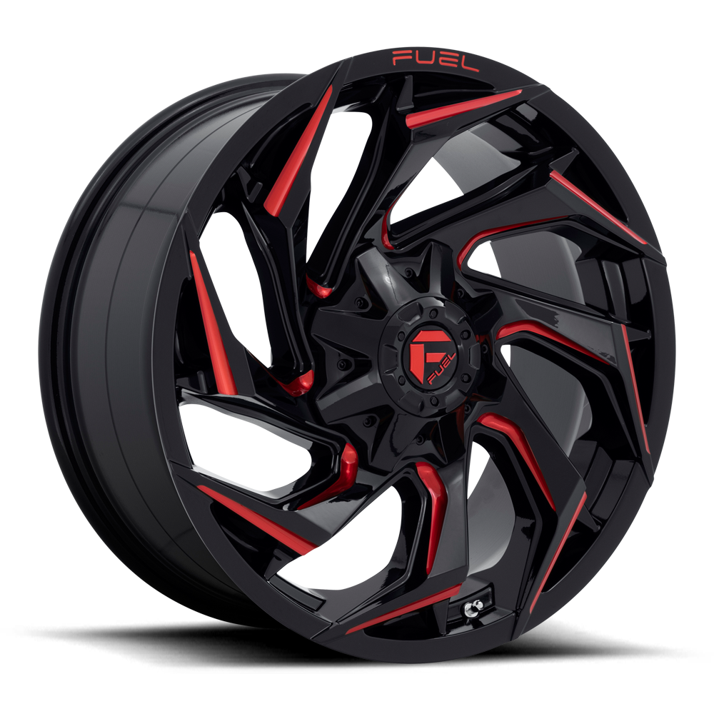 FUEL REACTION D755 20X10 ET -18 BOLT PATTERN 5X114 5X127 GLOSS BLACK MILLED W/ RED TINT SPECIAL ORDER
