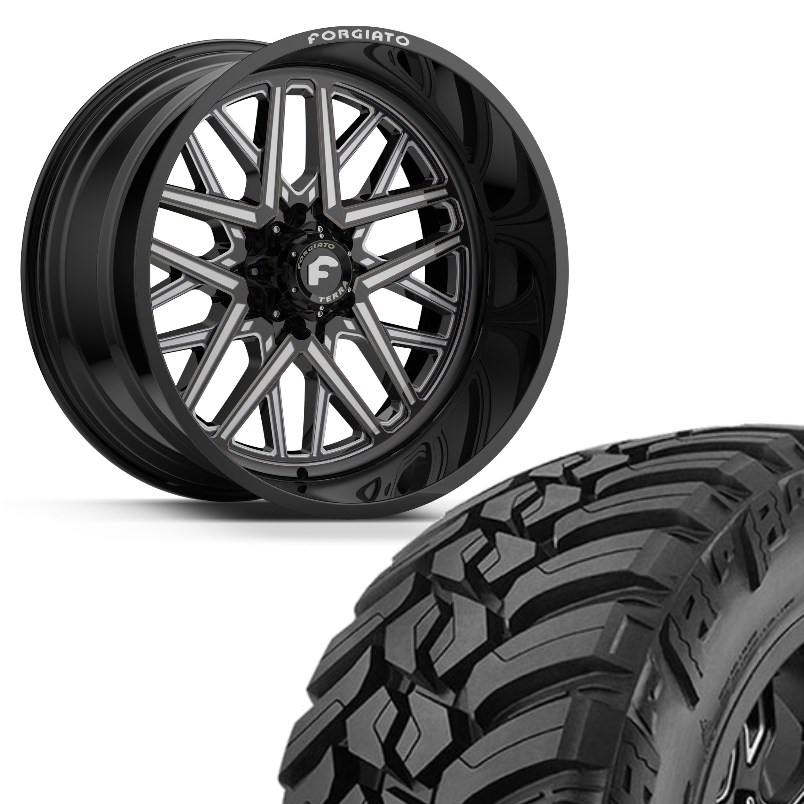 FORGIATO FLOW TERRA 003 24x14 6x139.7/6x5.5 -76 OFFROAD BLACK/MILLED | AMP M/T 37x13.50R24 (Wheel and Tire Package) - Tires and Engine Performance