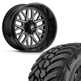 FORGIATO FLOW TERRA 003 24x14 6x139.7/6x5.5 -76 OFFROAD BLACK/MILLED | AMP M/T 37x13.50R24 (Wheel and Tire Package)