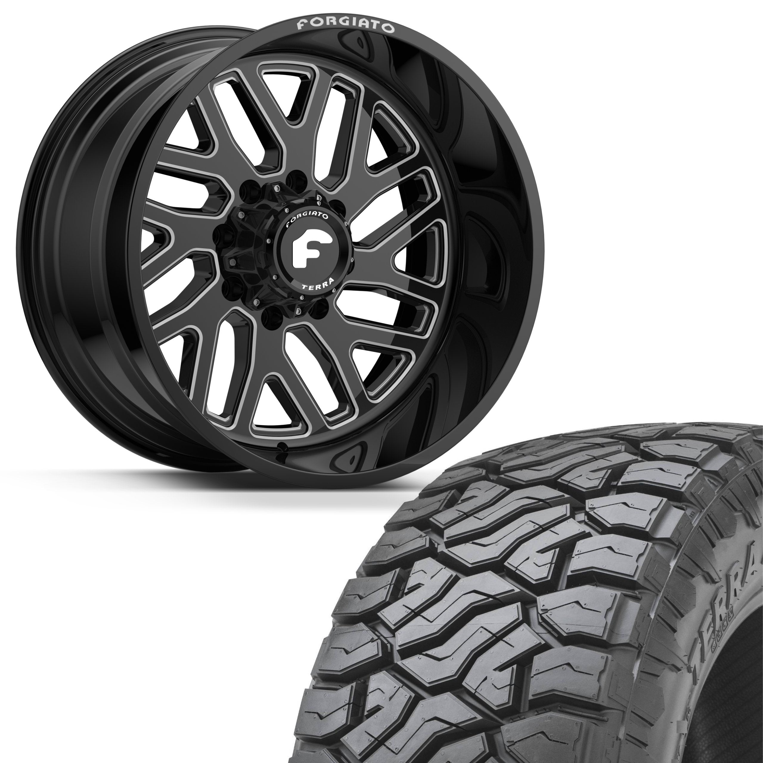 FORGIATO FLOW TERRA 004 24x14 6x139.7(6x5.5) -76 OFFROAD BLACK/MILLED (Wheel and Tire Package) - Tires and Engine Performance