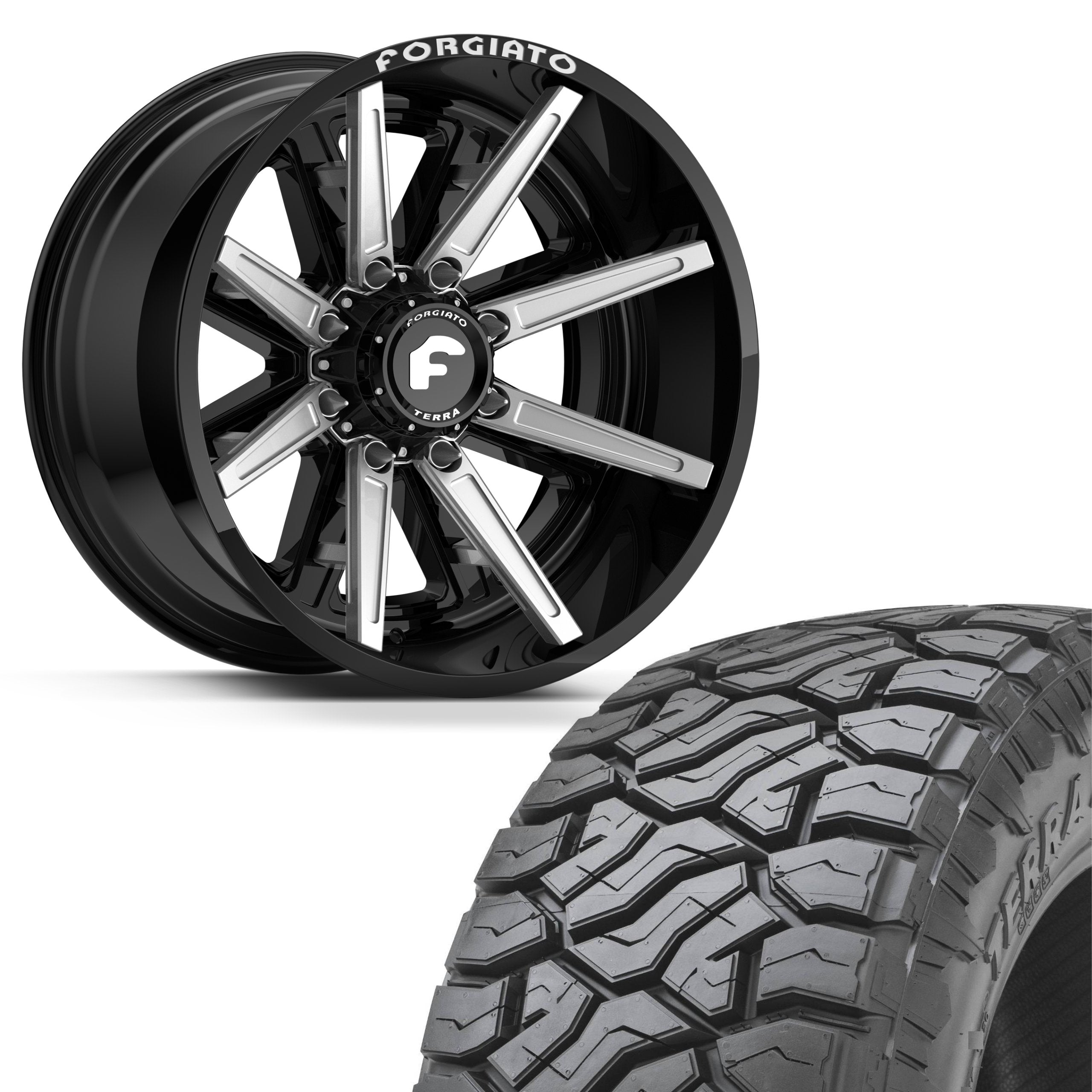 FORGIATO FLOW TERRA 005 24x14 6x135/139.7 6x5.5 -76 OFFROAD BLACK/MILLED (Wheel and Tire Package) - Tires and Engine Performance