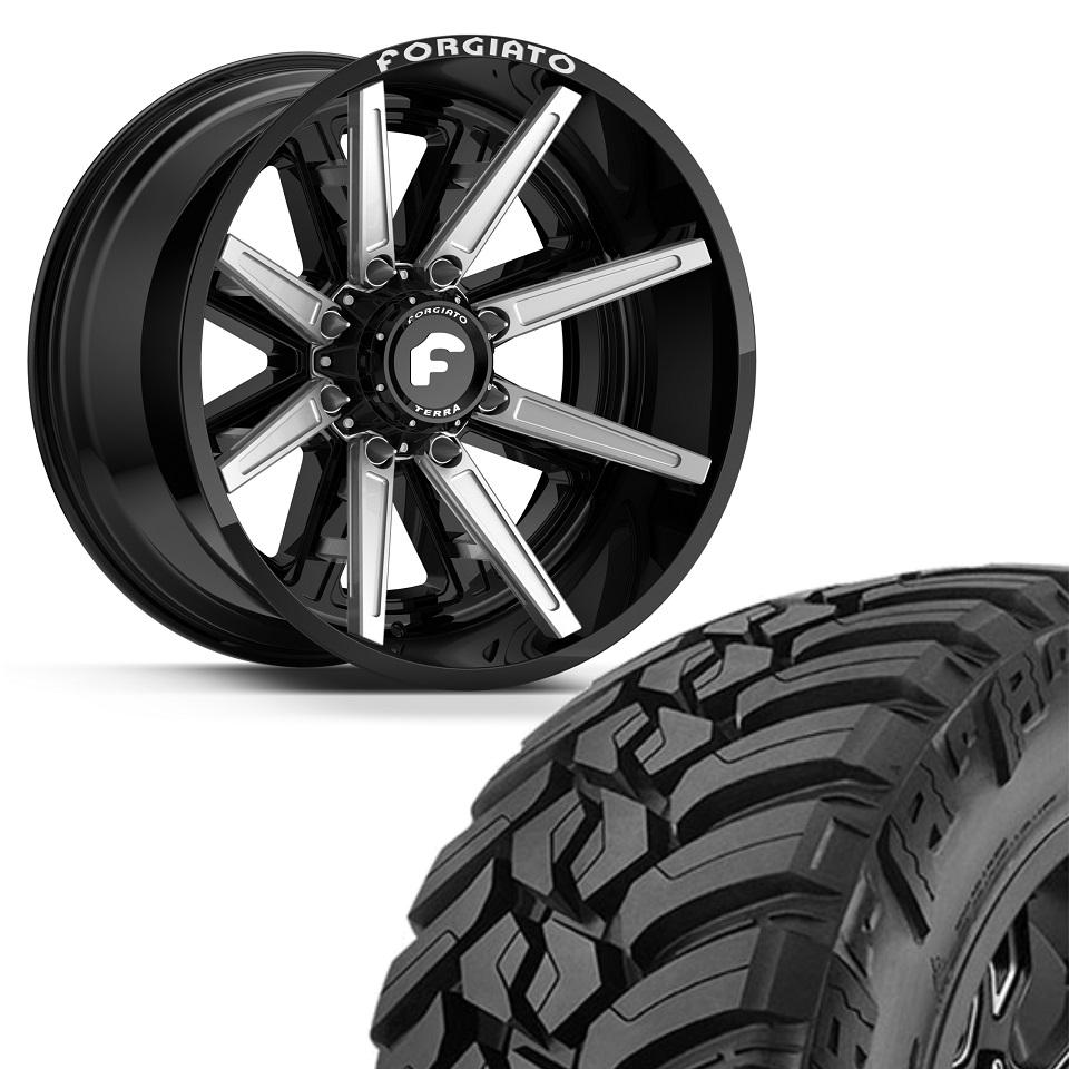 FORGIATO FLOW TERRA 005 24x14 6x135/139.7 6x5.5 -76 OFFROAD BLACK/MILLED | AMP M/T 37x13.50R24 (Wheel and Tire Package) - Tires and Engine Performance