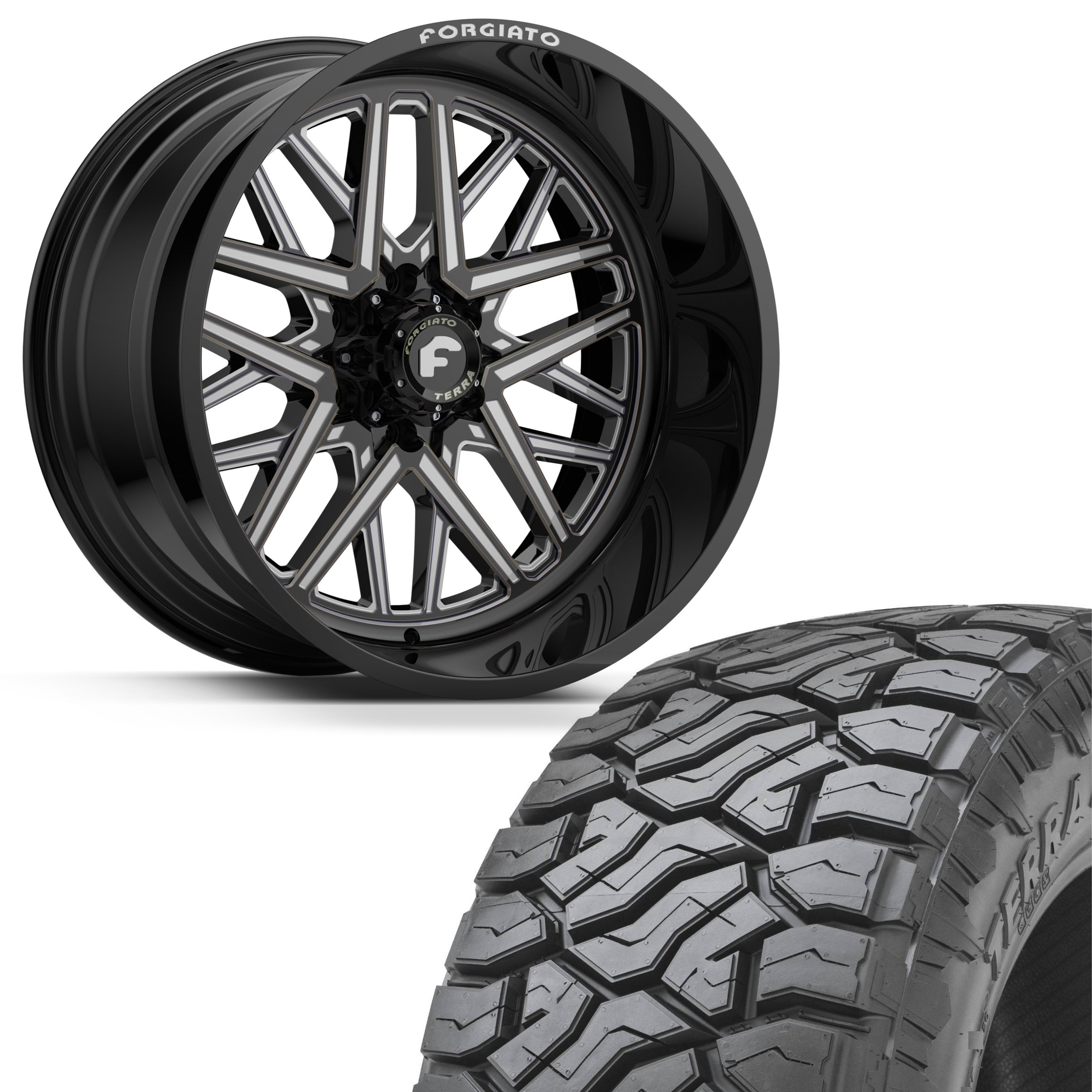 FORGIATO FLOW TERRA 003 24x14 6x139.7/6x5.5 -76 OFFROAD BLACK/MILLED (Wheel and Tire Package) - Tires and Engine Performance
