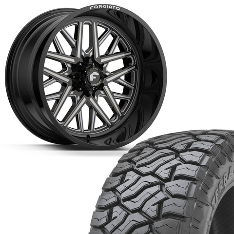 FORGIATO FLOW TERRA 003 24x12/24x14 6x139.7/6x5.5 OFFROAD BLACK/MILLED With Venom Power 35x12.50R24 (Wheel and Tire Package)