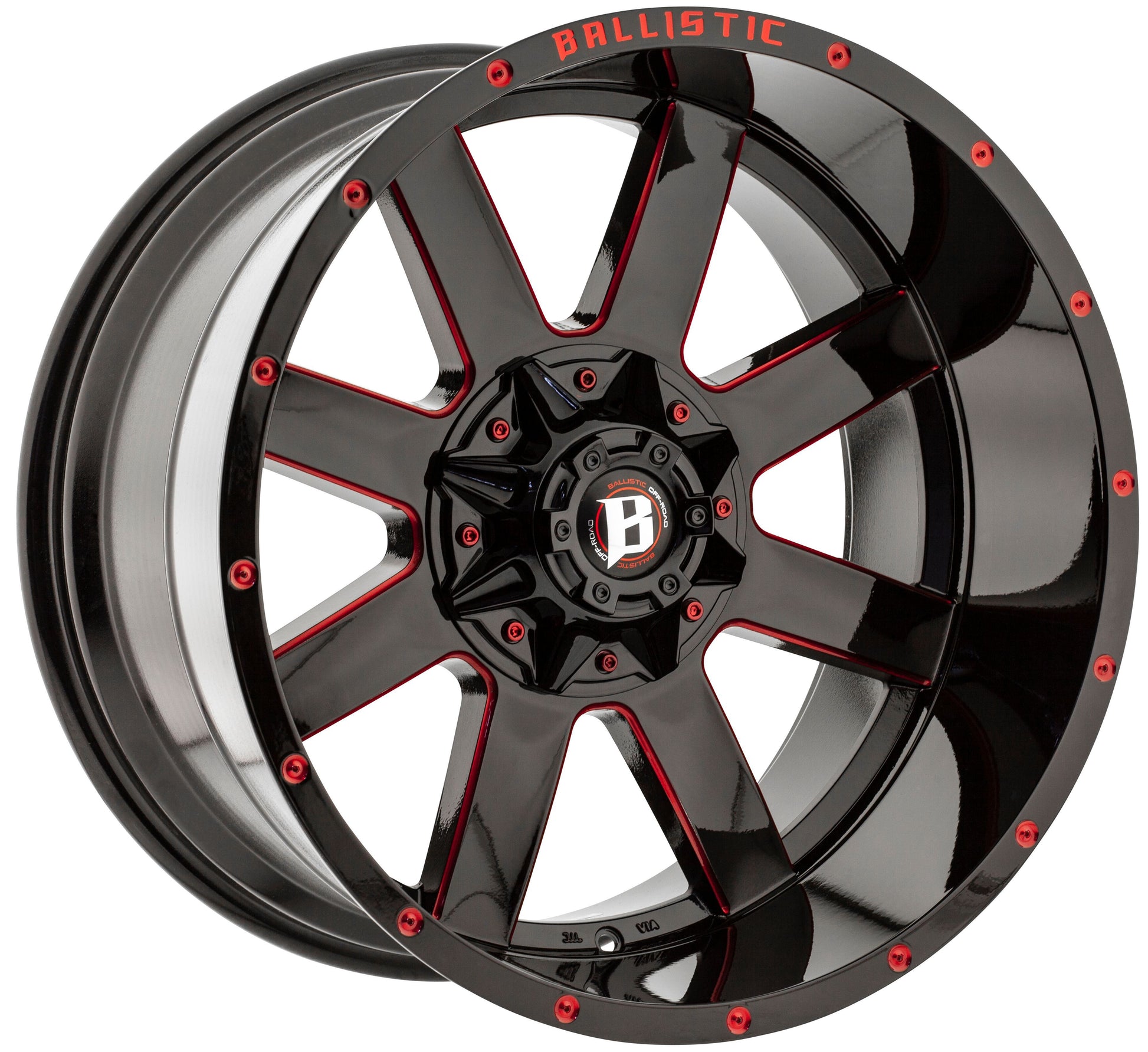 Ballistic 959 Rage 24x14 -81 6x135/139.7 (6x5.5) Gloss Black and Milled - Tires and Engine Performance