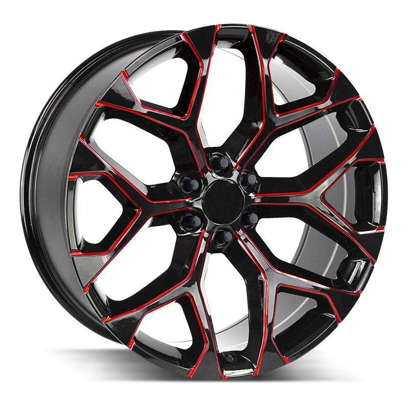 Strada Replica SnowFlake 24x10 +31 6x139.7 (6x5.5) Gloss Black Candy Red | 33x12.50R24 TOYOTA W/LEVELING KIT - Tires and Engine Performance