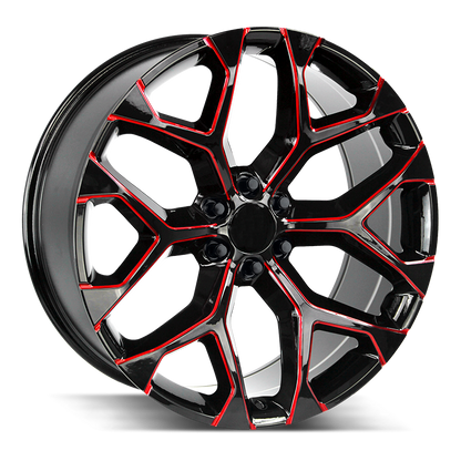 Strada Replica SnowFlake 24x10 +31 6x139.7 (6x5.5) Gloss Black Candy Red | 33x12.50R24 TOYOTA W/LEVELING KIT - Tires and Engine Performance