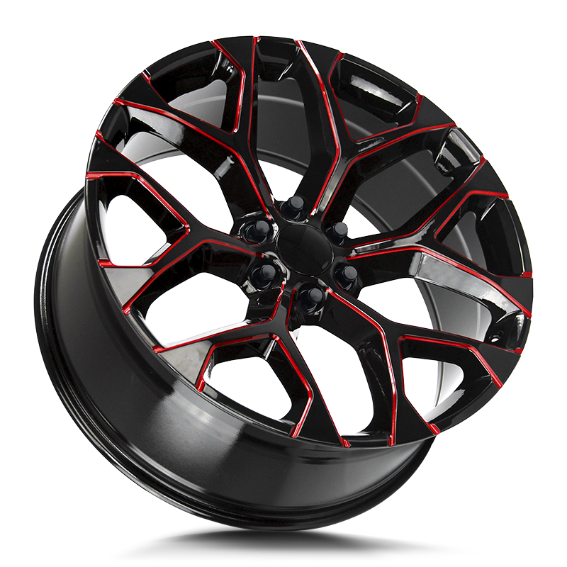 Strada Replica SnowFlake 24x10 +31 6x139.7 (6x5.5) Gloss Black Candy Red | 33x12.50R24 TOYOTA W/LEVELING KIT - Tires and Engine Performance