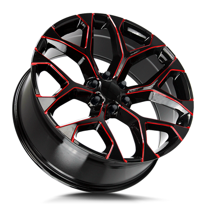 Strada Replica SnowFlake 24x10 +31 6x139.7 (6x5.5) Gloss Black Candy Red | 33x12.50R24 TOYOTA W/LEVELING KIT - Tires and Engine Performance