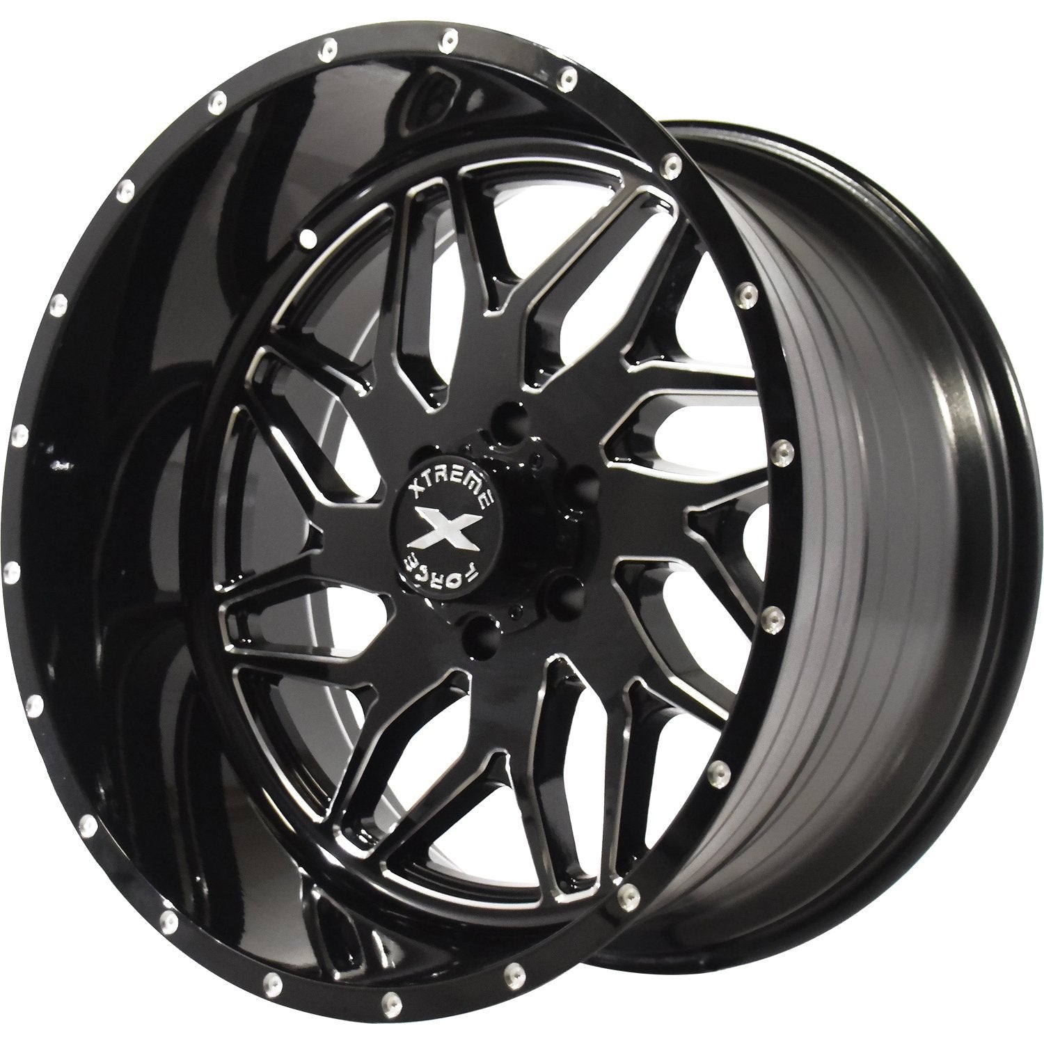 Xtreme Force XF-2 22x12 -44 6x139.7 (6x5.5) Black and Milled - Tires and Engine Performance