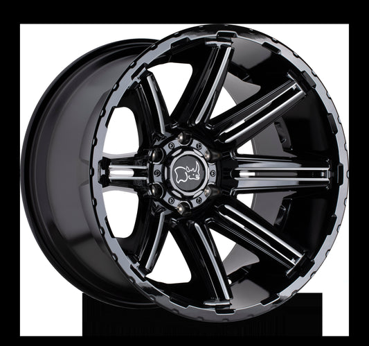 Black Rhino RAMPAGE 20X12 -44 6X135/6X135 GLOSS BLACK W/ MIRROR CUT FACE & TRANSLUCENT CLEAR