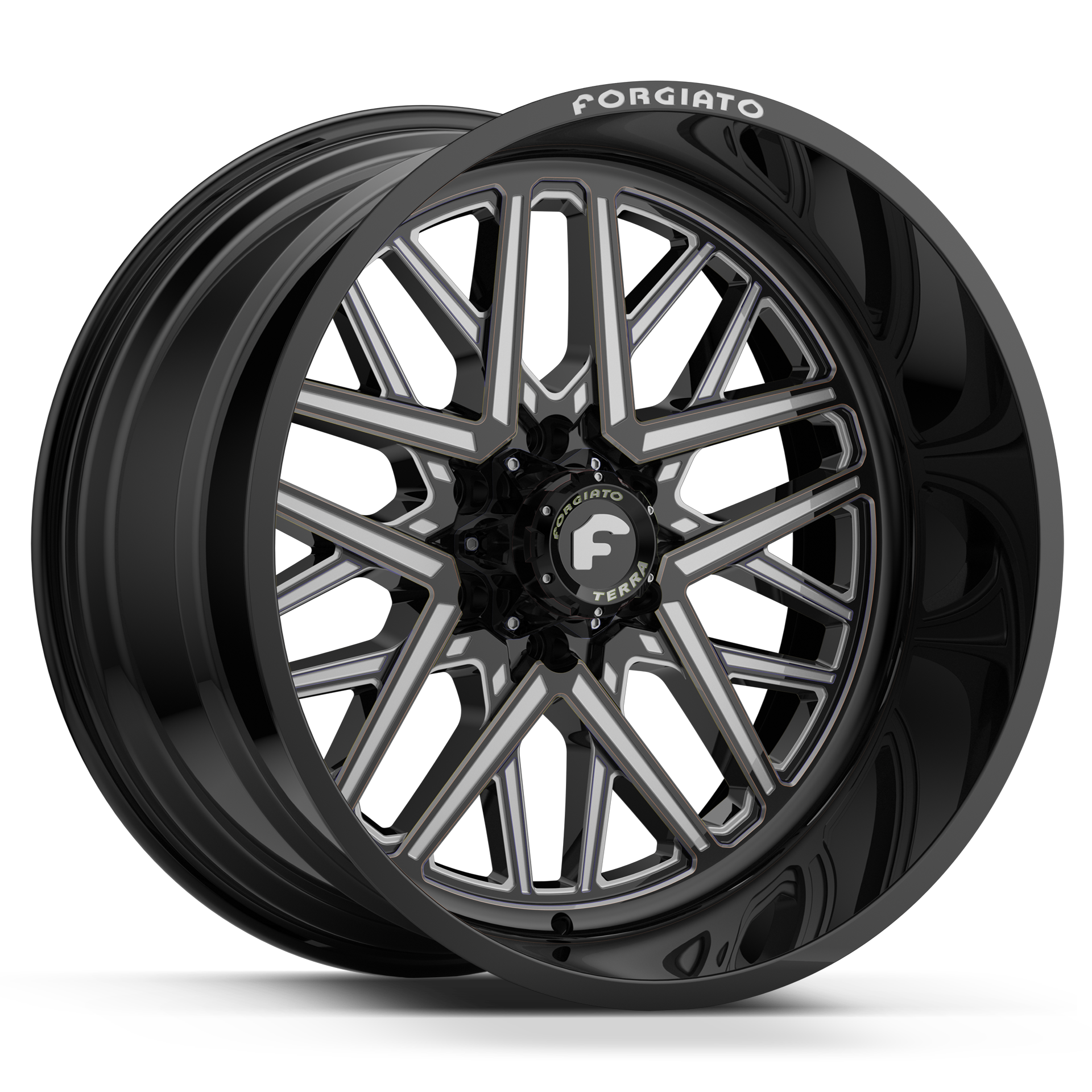 FORGIATO FLOW TERRA 005 24x14 6x135/139.7 6x5.5 -76 OFFROAD BLACK/MILLED | AMP M/T 37x13.50R24 (Wheel and Tire Package) - Tires and Engine Performance