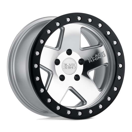 Black Rhino CRAWLER 17X8.5 0 6X139.7/6X5.5 SILVER W/ MIRROR FACE & BLACK LIP RING