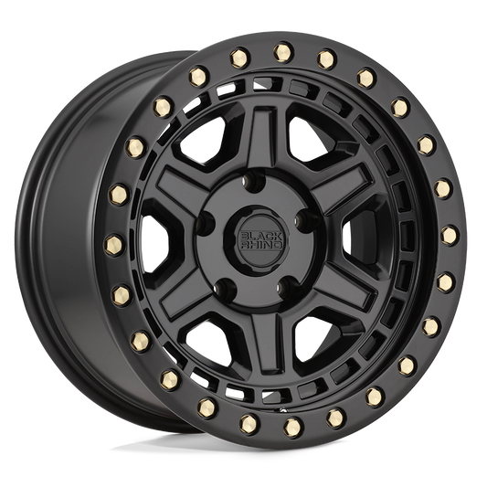 Black Rhino RENO 17X8.5 -38 5X114.3/5X4.5 MATTE BLACK W/ BRASS BOLTS