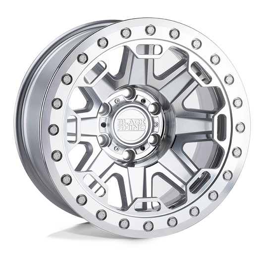 Black Rhino RIFT 17X8.5 -38 8X170/8X170 SILVER W/ MIRROR FACE & MACHINED RING
