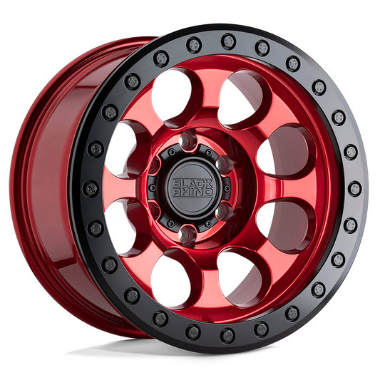 Black Rhino RIOT 17X8.5 0 6X139.7/6X5.5 CANDY RED W/ BLACK RING & BOLTS