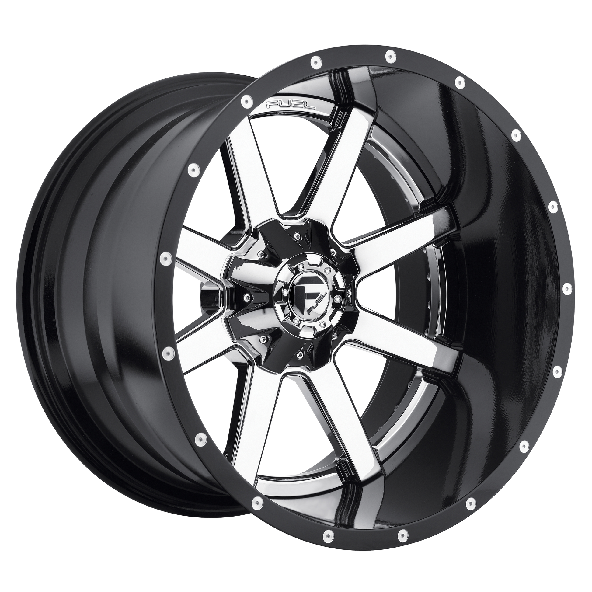 MAVERICK 24x14 6x135.00/6x139.70 CHROME PLATED GLOSS BLACK LIP (-75 mm) - Tires and Engine Performance