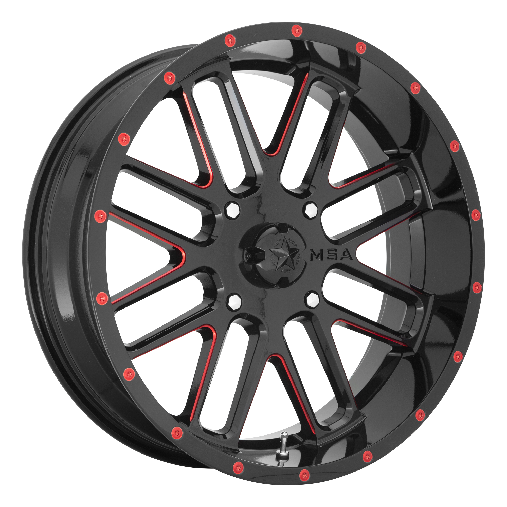 BANDIT 20x7 4x156.00 GLOSS BLACK MILLED W/ RED TINT (0 mm) - Tires and Engine Performance