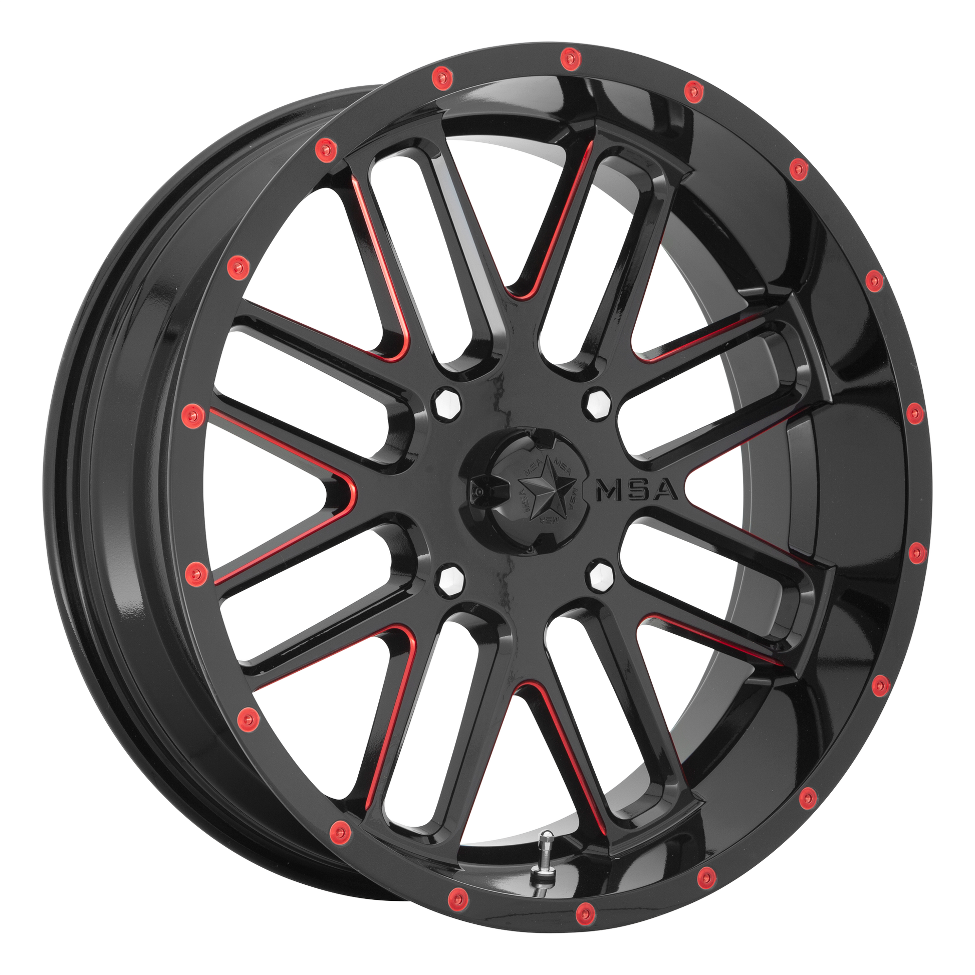 BANDIT 22x7 4x137.00 GLOSS BLACK MILLED W/ RED TINT (0 mm) - Tires and Engine Performance