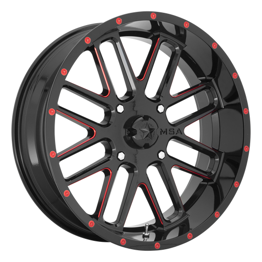 BANDIT 22x7 4x137.00 GLOSS BLACK MILLED W/ RED TINT (0 mm) - Tires and Engine Performance