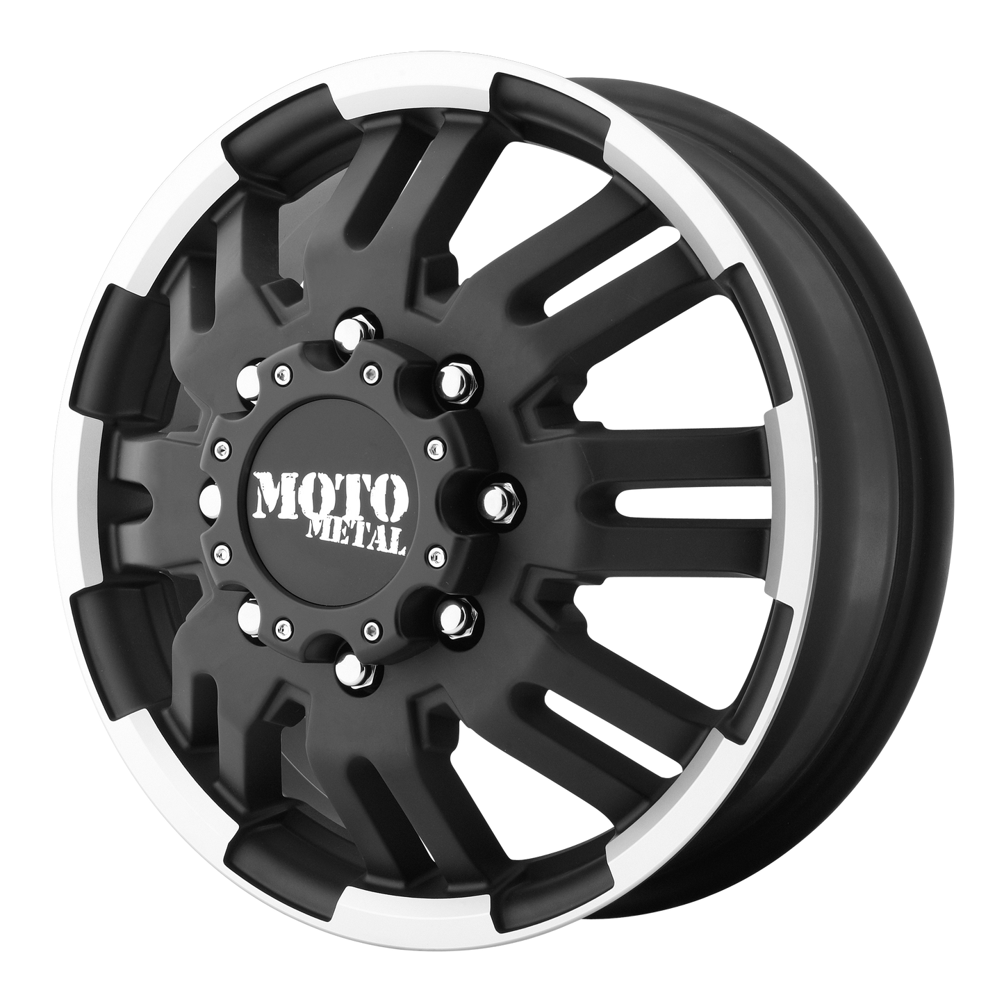 MO963 DUALLY 17x6 8x165.10 MATTE BLACK MACHINED DUALLY - FRONT (111 mm) - Tires and Engine Performance