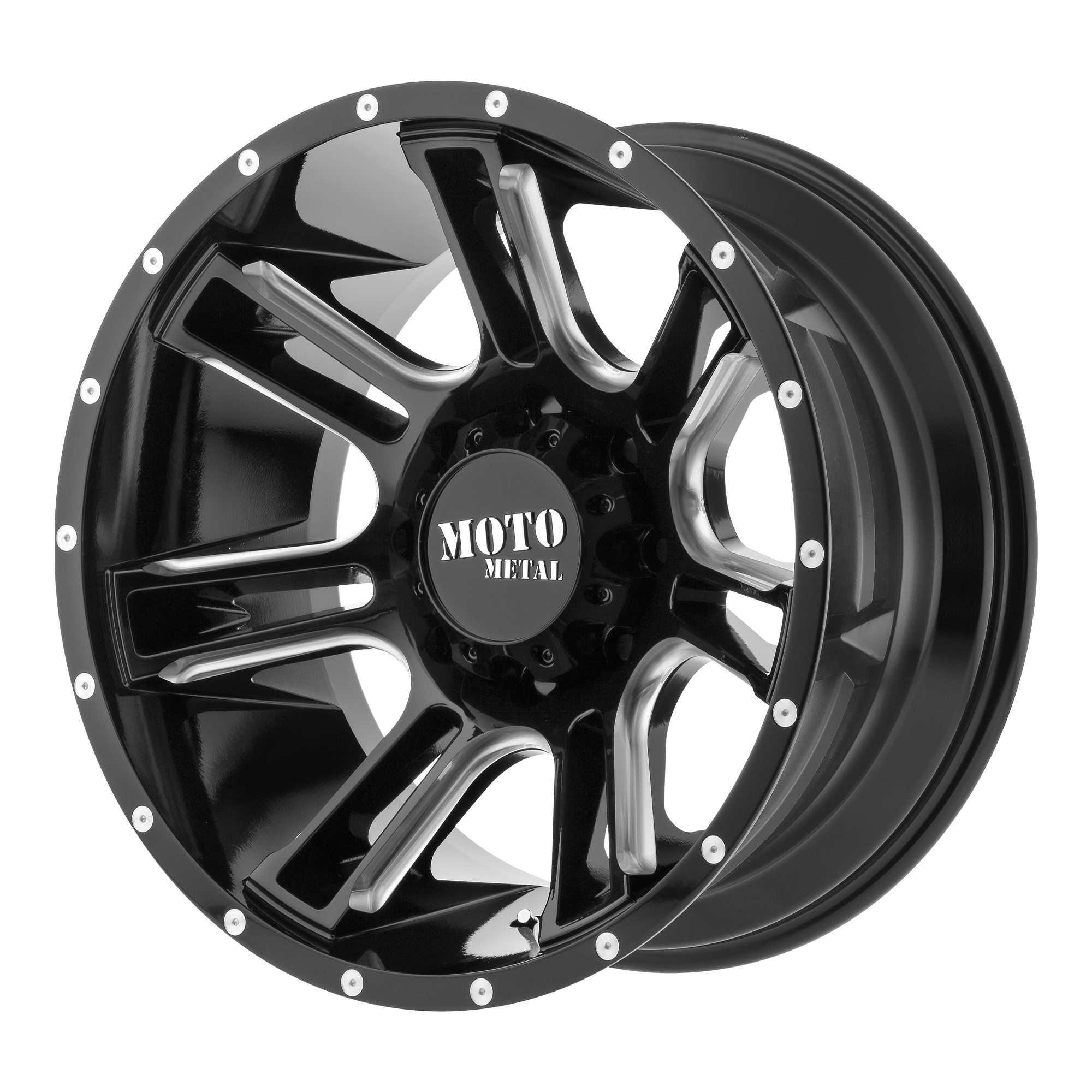 Moto Metal MO982 AMP 20x9 8x165.10 GLOSS BLACK MILLED (0 mm) - Tires and Engine Performance