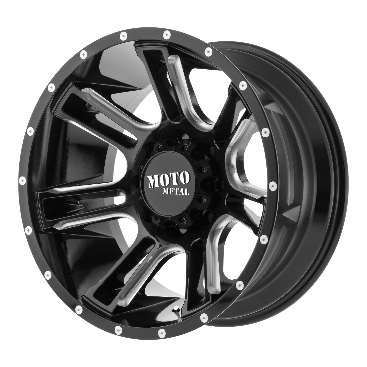 Moto Metal MO982 AMP 20x9 8x165.10 GLOSS BLACK MILLED (0 mm) - Tires and Engine Performance