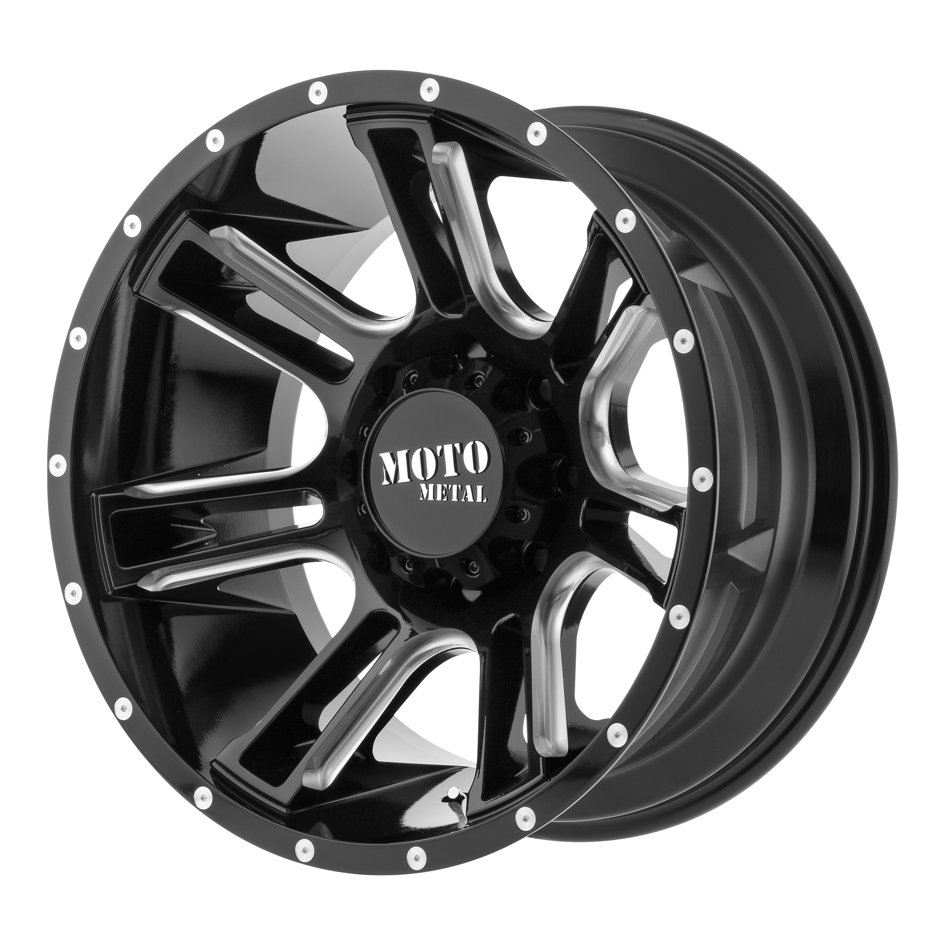 Moto Metal MO982 AMP 20x9 8x165.10 GLOSS BLACK MILLED (0 mm) - Tires and Engine Performance