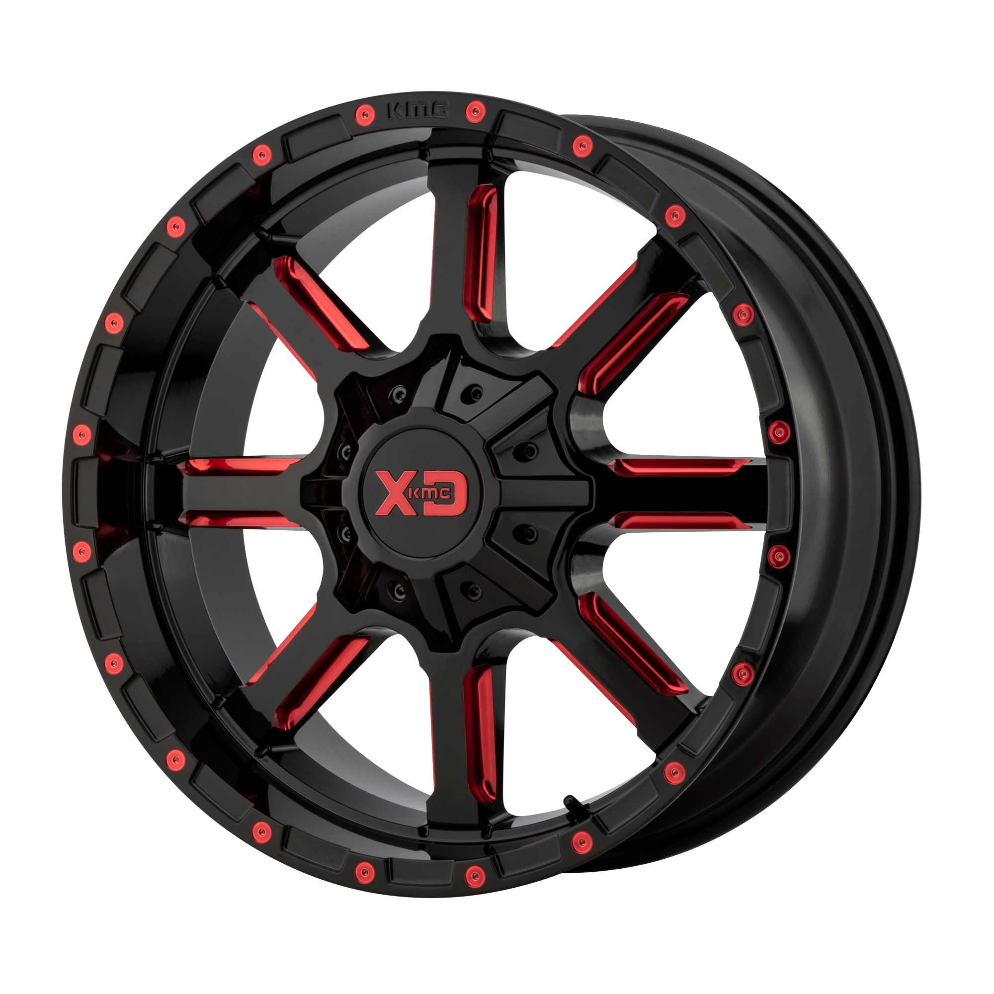 MAMMOTH 20x9 5x139.70/5x150.00 GLOSS BLACK MILLED W/ RED TINT (18 mm) - Tires and Engine Performance