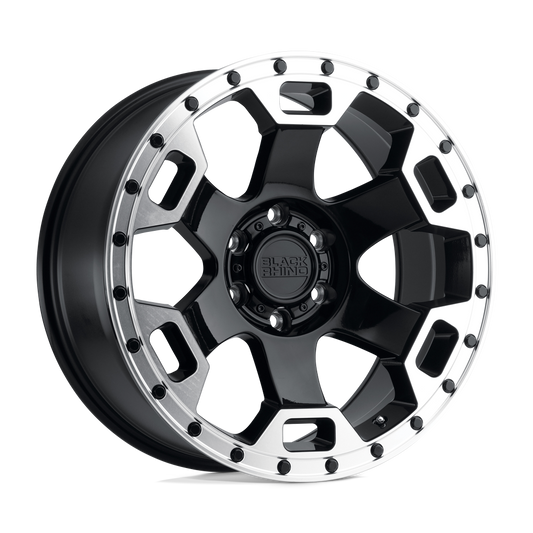 Black Rhino GAUNTLET 18X9 -18 6X139.7/6X5.5 GLOSS BLACK W/ MIRROR MACHINED RING