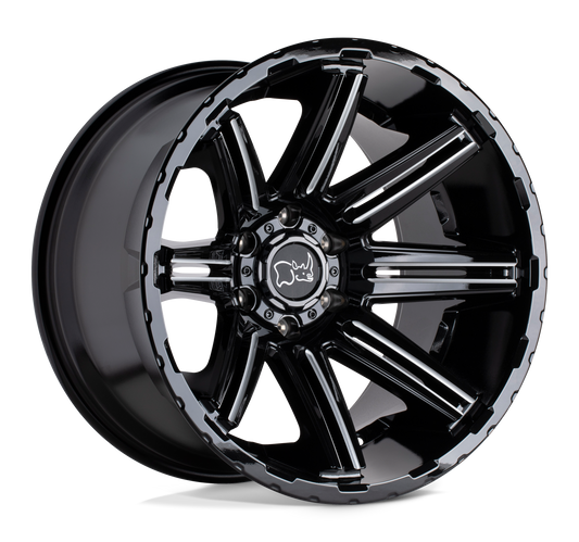 Black Rhino RAMPAGE 20X12 -44 5X127/5X5.0 GLOSS BLACK W/ MIRROR CUT FACE & TRANSLUCENT CLEAR