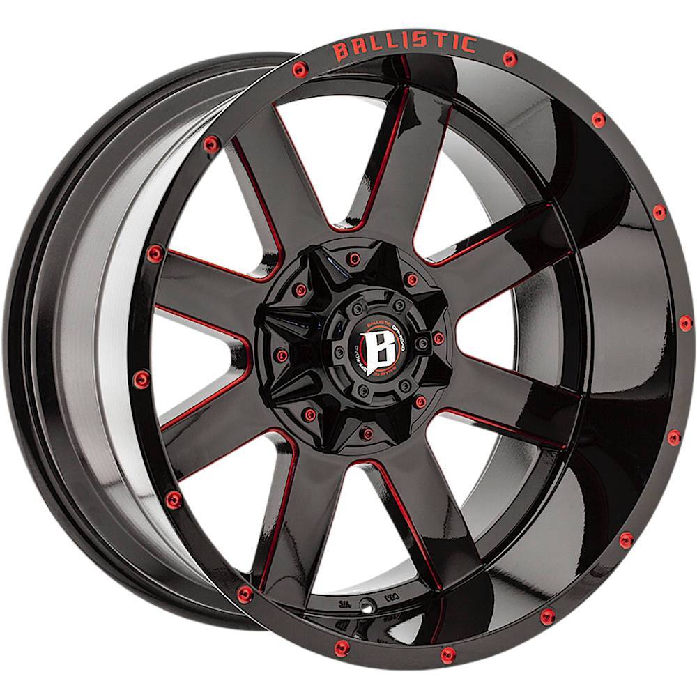 BALLISTIC 959-RAGE 22X12 10X127/139.7 OFFSET -50 GLOSS BLACK W/RED MILLED WINDOWS - Tires and Engine Performance