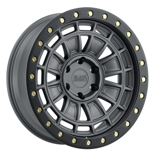 BLACK RHINO DALTON 20X9.5 -12 5X127 MATTE GUNMETAL W/ BLACK LIP EDGE & BRASS BOLTS