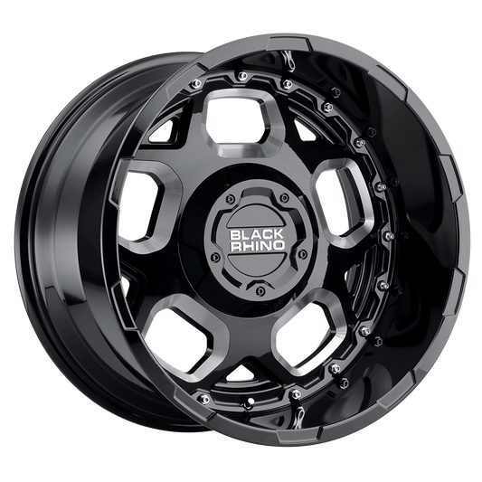 BLACK RHINO GUSSET 20X11.5 -44 8X165.1 GLOSS BLACK W/ MILLED SPOKES