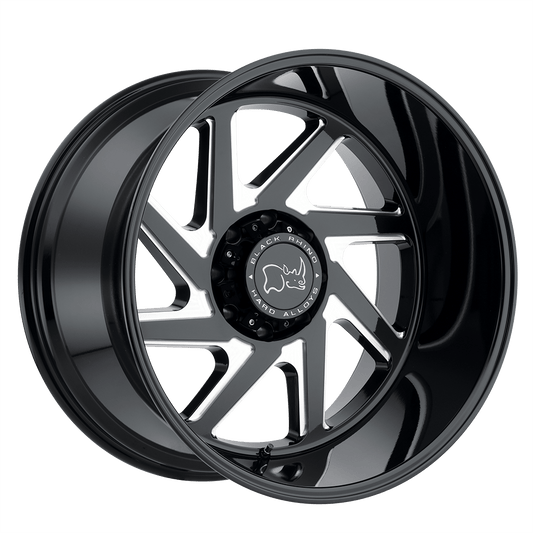 BLACK RHINO SWERVE 24X14 -76 8X180 GLOSS BLACK W/ DOUBLE MILLED SPOKES