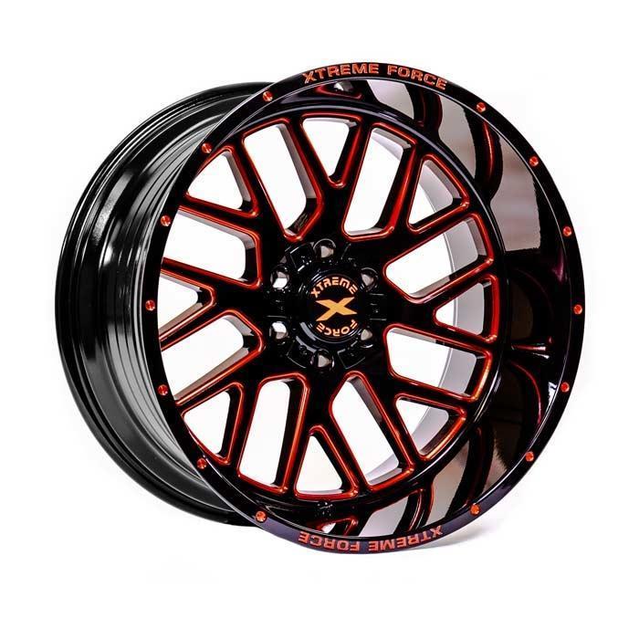 Xtreme Force XF-10 20x10 -25 5x127 (5x5)/5x139.7 (5x5.5) Gloss Black with Red Milled - Tires and Engine Performance