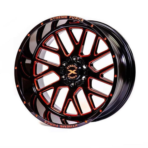 Xtreme Force XF-10 20x10 -25 6x139.7 (6x5.5)/6x135 Gloss Black with Red Milled