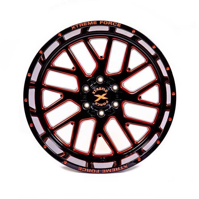 Xtreme Force XF-10 22x12 -51 6x139.7 (6x5.5)/6x135 Gloss Black with Red Milled - Tires and Engine Performance